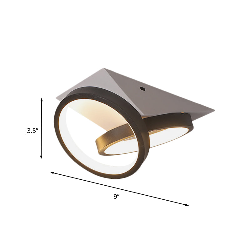 Schwarze Doppelring-Einbauleuchte Einfache LED-Einbau-Deckenleuchte aus Acryl mit weißem dreieckigem Baldachin, warmweißes Licht