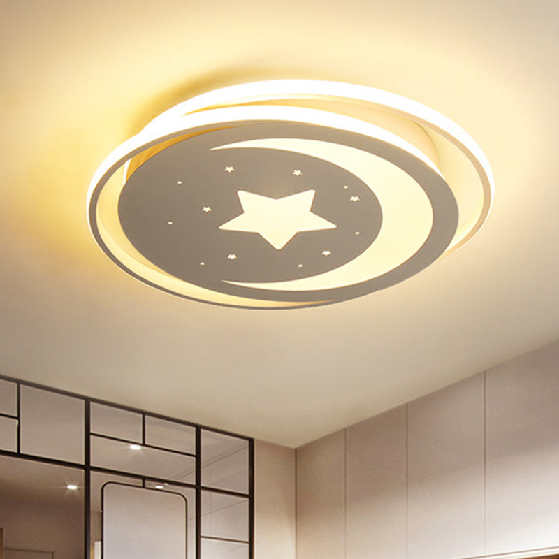 Acrylic Moon and Stars Flush Light Modern LED White Ceiling Flush Mount in White/Warm Light, 16"/19.5" Width