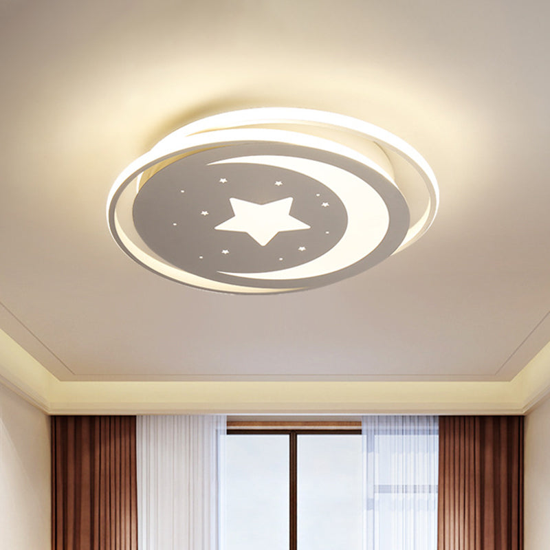 Acrylic Moon and Stars Flush Light Modern LED White Ceiling Flush Mount in White/Warm Light, 16"/19.5" Width