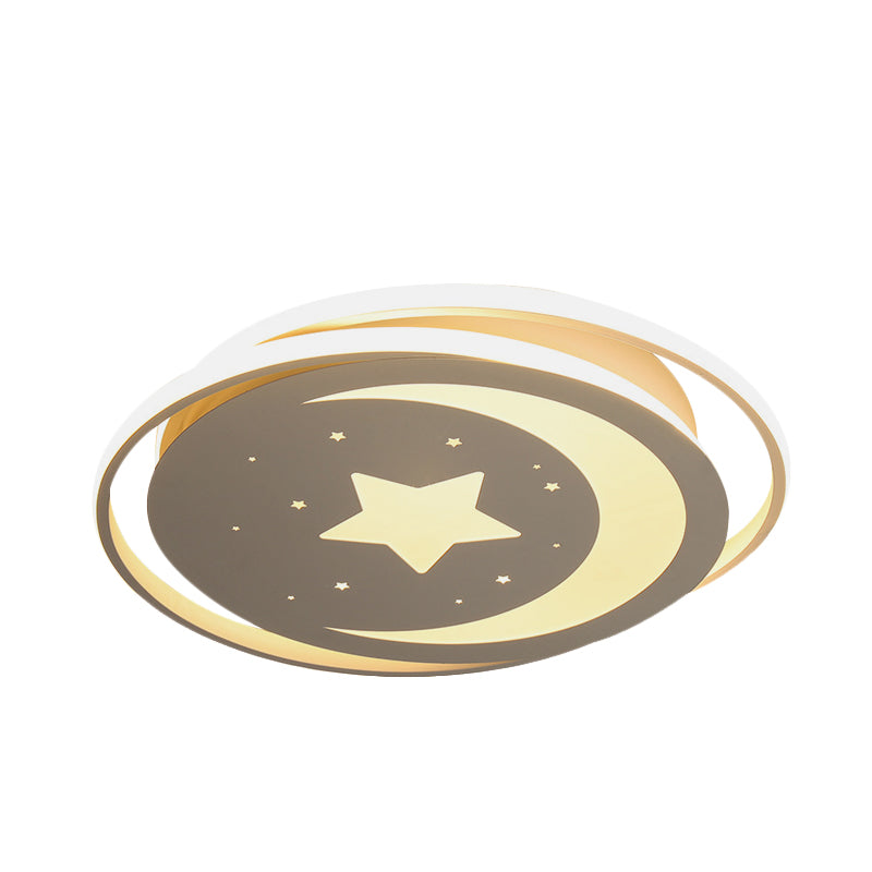 Acrylic Moon and Stars Flush Light Modern LED White Ceiling Flush Mount in White/Warm Light, 16"/19.5" Width