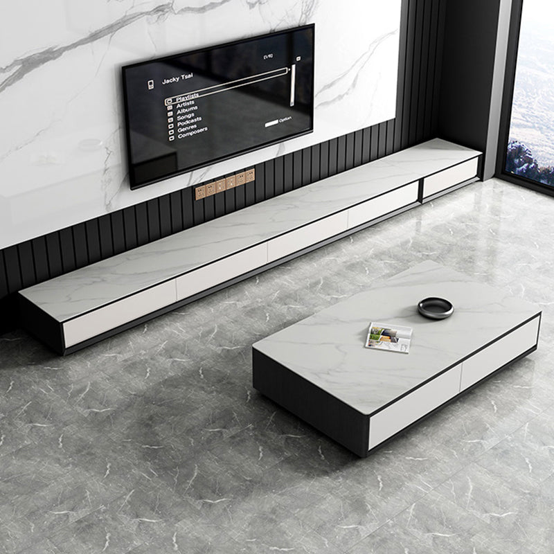 Contemporary TV Stand 13.7" Height TV Stand in White with Drawers