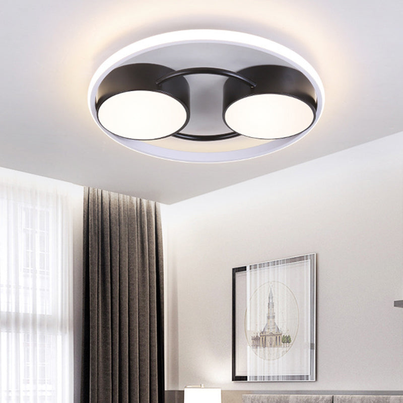 Modernistische Double Small Drum Flush Light Metal 18 "/21.5" W LED Bedroom Flush Ceiling Lamp in Black, Warm/White Light