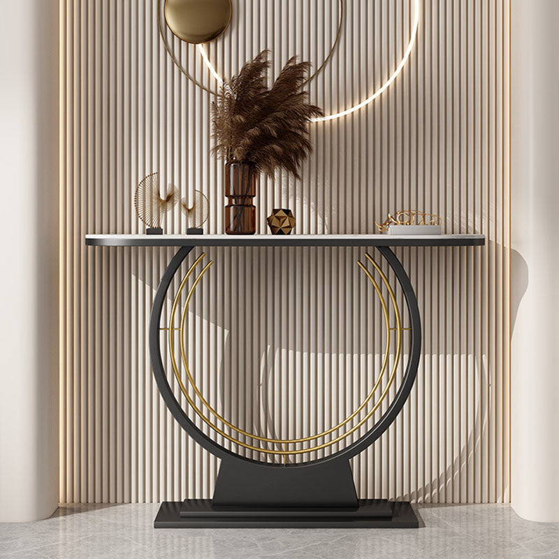 Contemporary Iron Console Sofa Table Half Moon Stone End Table for Hall