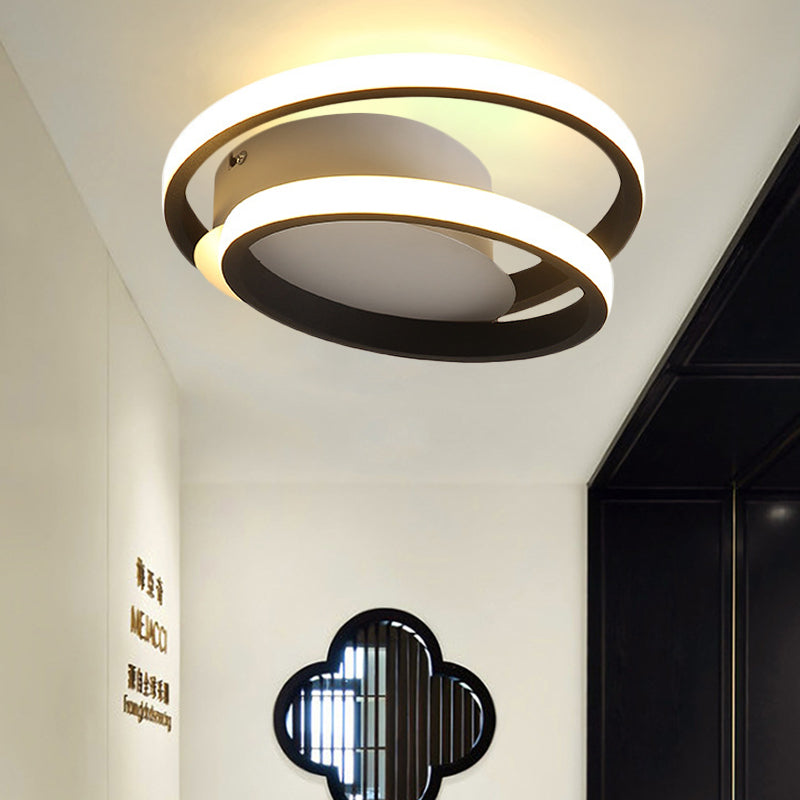 Black Double-Ring Flush Mount Light Simple LED Acrylic Flush Ceiling Lamp in White/Warm Light