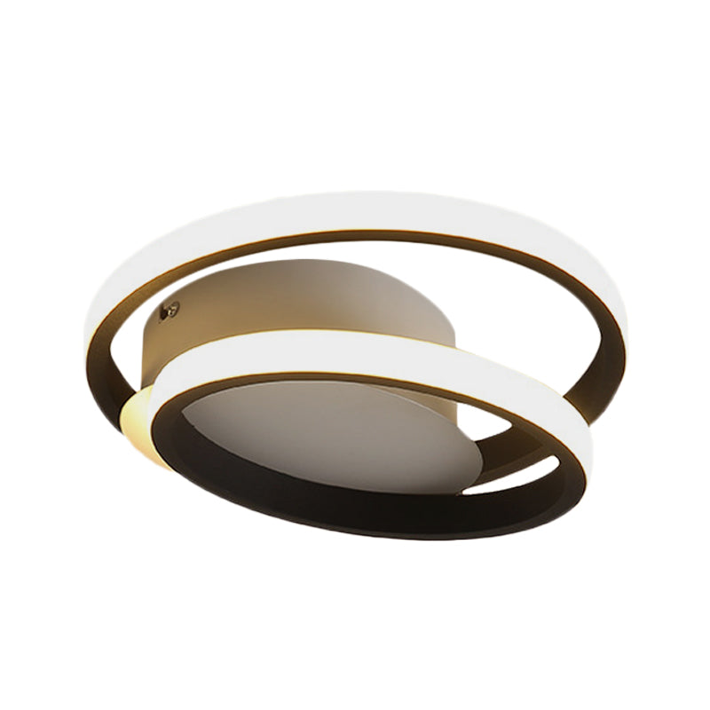 Black Double-Ring Flush Mount Light Simple LED Acrylic Flush Ceiling Lamp in White/Warm Light