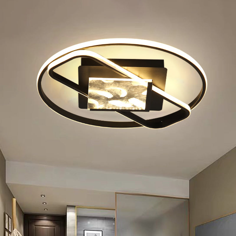 Moderne Ring und quadratische Flushmount Acryl LED Schlafzimmer Decke Flush Mount in Schwarz