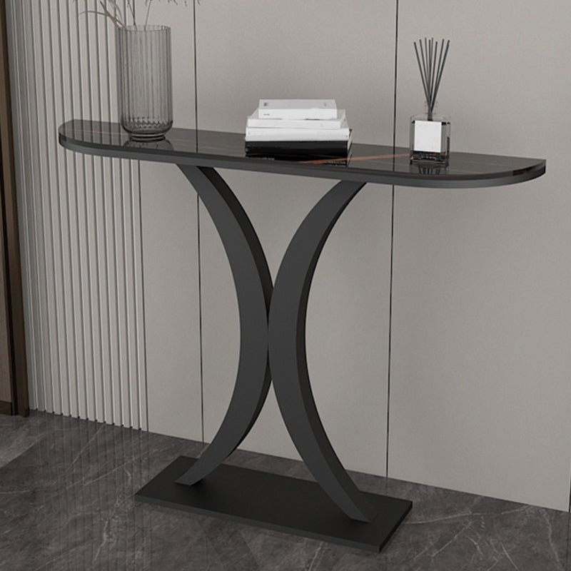 11" Wide Contemporary End Table Stone Half Moon Accent Table