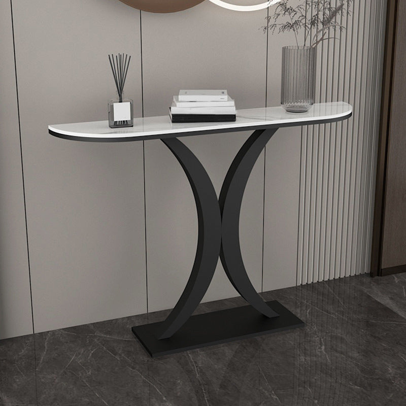 11" Wide Contemporary End Table Stone Half Moon Accent Table