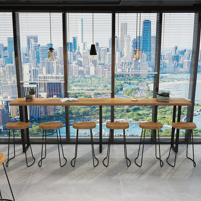 Metal Bar Table Rectangle Wood Top Bistro Pub Table Modern Style Breakfast Table