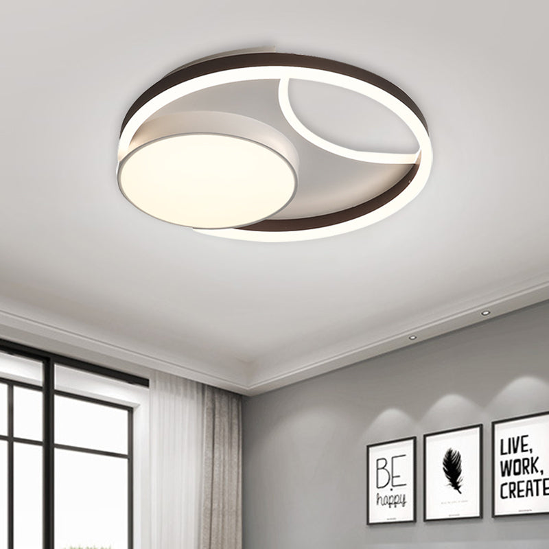 Metallic Round Flushmount Lighting Minimalist LED Ceiling Mounted Fixture in Coffee for Bedroom, 16.5"/20.5" Wide