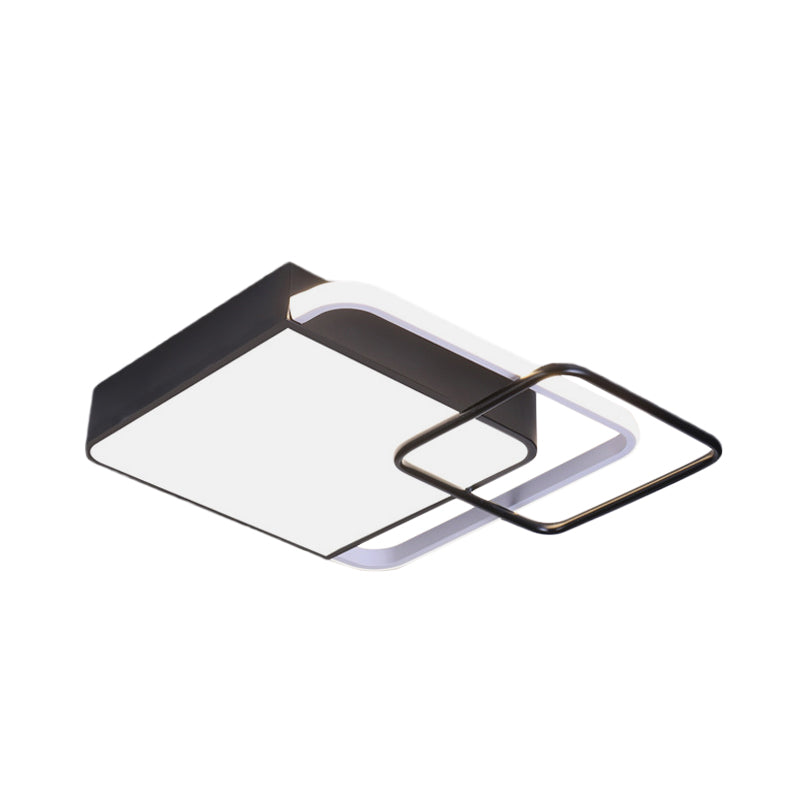 Éclairage carré flushmount noir luminaire encastré LED moderne en métal, blanc / lumière chaude, 18 "/ 21,5" de large