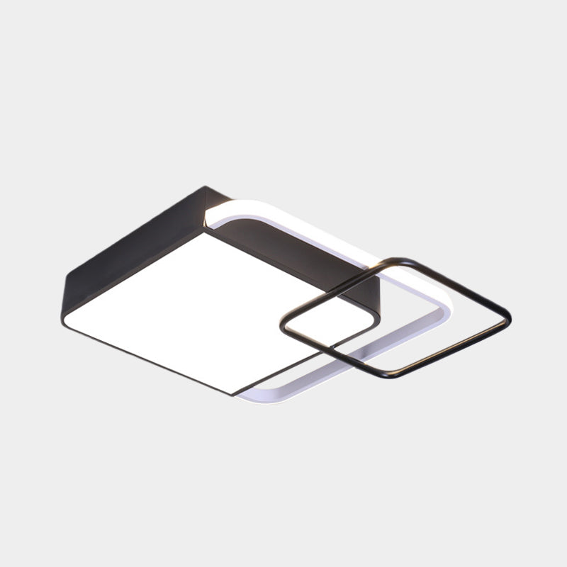Éclairage carré flushmount noir luminaire encastré LED moderne en métal, blanc / lumière chaude, 18 "/ 21,5" de large