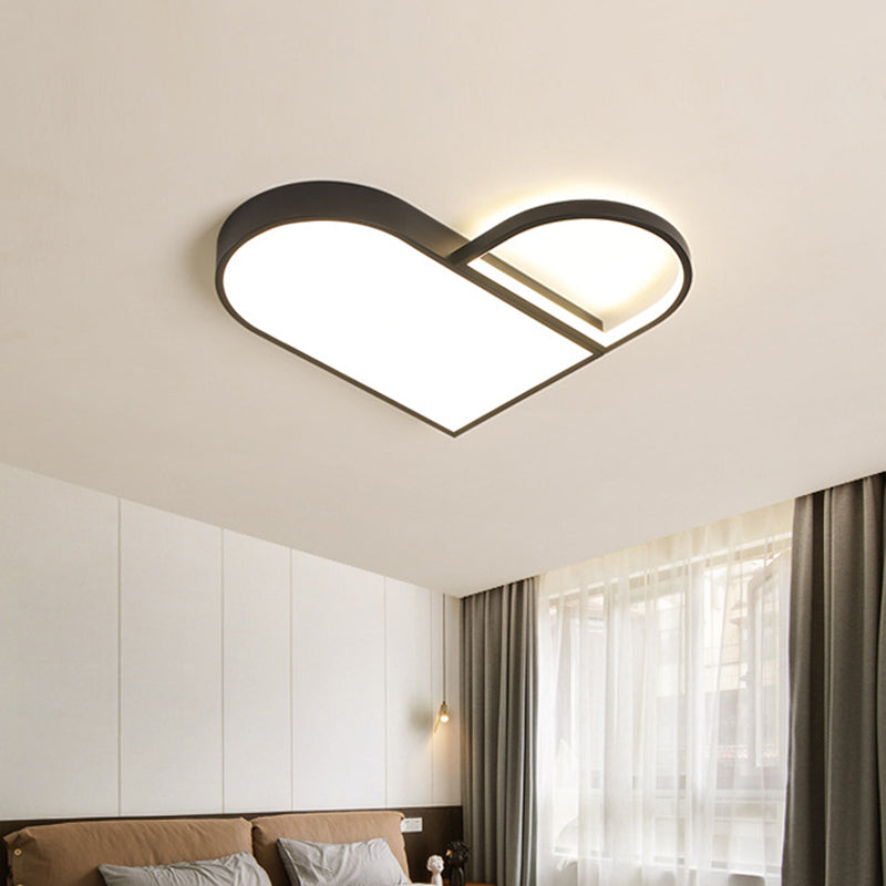 LED Bedroom Flush Mount Modern White/Black Flush Lighting with Love Heart Shape Metal Shade, 19.5"/23.5" Width