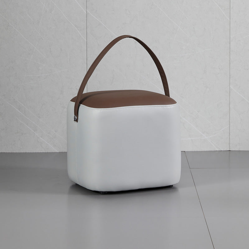 Contemporary Pouf Ottoman Genuine Leather Upholstered Portable Ottoman