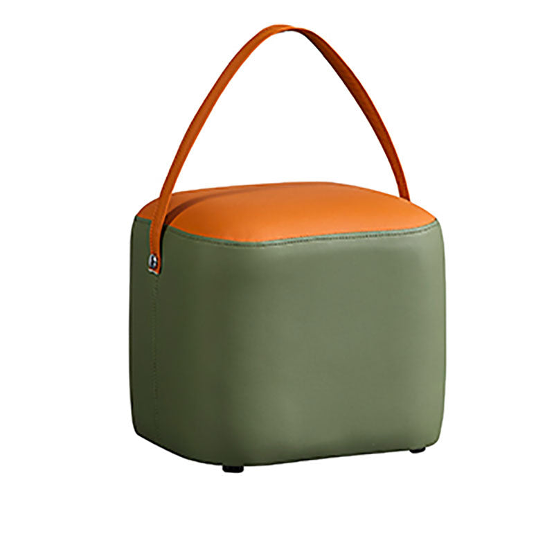 Contemporary Pouf Ottoman Genuine Leather Upholstered Portable Ottoman