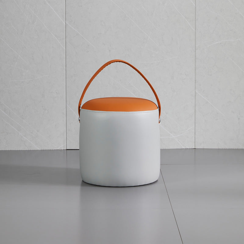 Contemporary Pouf Ottoman Genuine Leather Upholstered Portable Ottoman