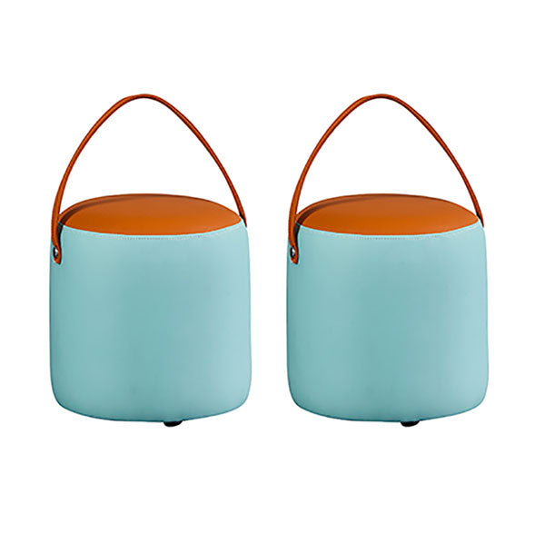 Contemporary Pouf Ottoman Genuine Leather Upholstered Portable Ottoman