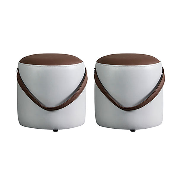 Contemporary Pouf Ottoman Genuine Leather Upholstered Portable Ottoman