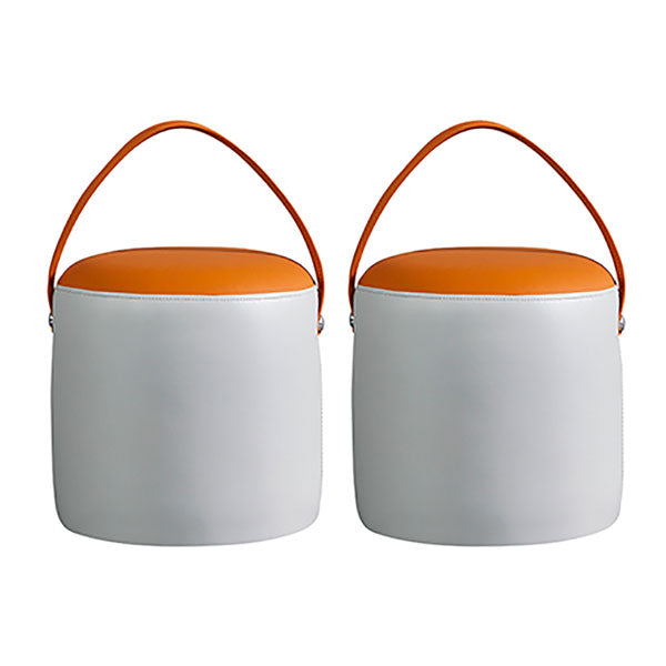 Contemporary Pouf Ottoman Genuine Leather Upholstered Portable Ottoman