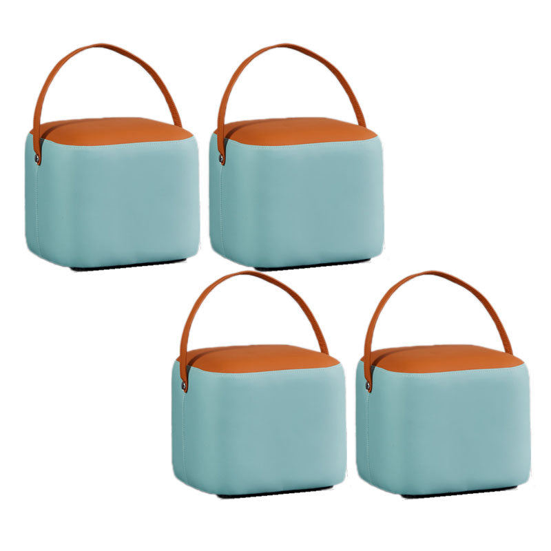 Contemporary Pouf Ottoman Genuine Leather Upholstered Portable Ottoman