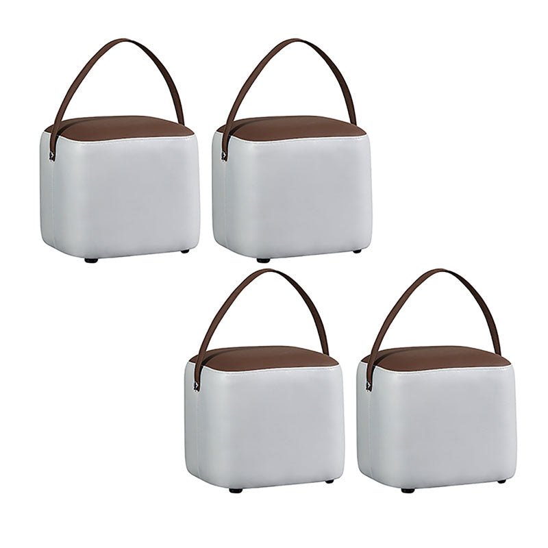 Contemporary Pouf Ottoman Genuine Leather Upholstered Portable Ottoman