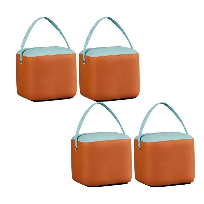 Contemporary Pouf Ottoman Genuine Leather Upholstered Portable Ottoman