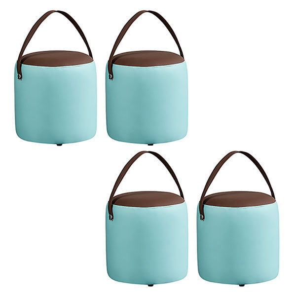 Contemporary Pouf Ottoman Genuine Leather Upholstered Portable Ottoman