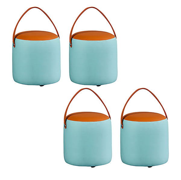 Contemporary Pouf Ottoman Genuine Leather Upholstered Portable Ottoman