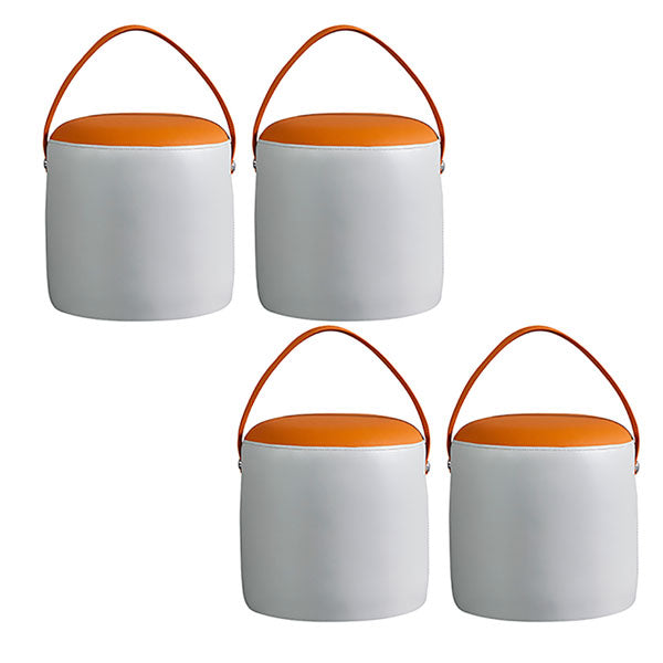 Contemporary Pouf Ottoman Genuine Leather Upholstered Portable Ottoman