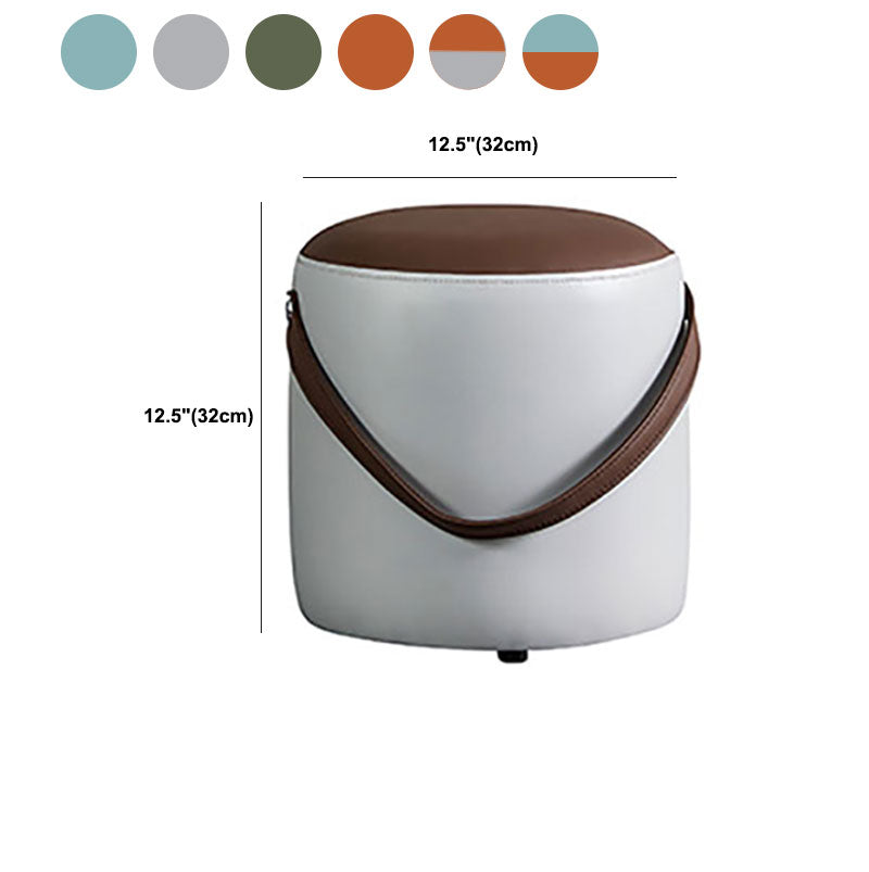 Contemporary Pouf Ottoman Genuine Leather Upholstered Portable Ottoman