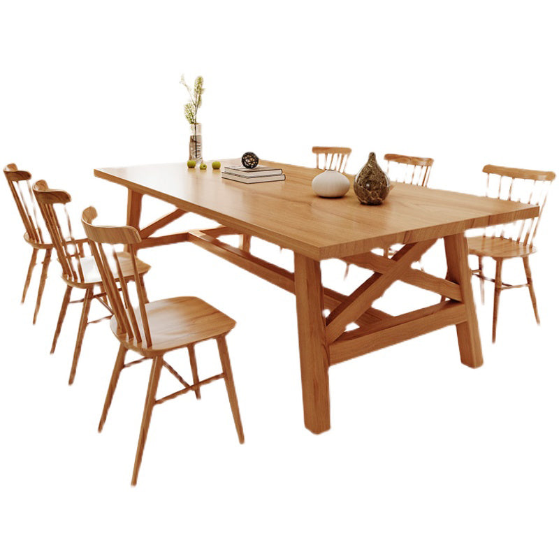 Modern 1/2/7 Pieces Rectangle Dining Set Solid Wood Dining Table with Wooden Chairs