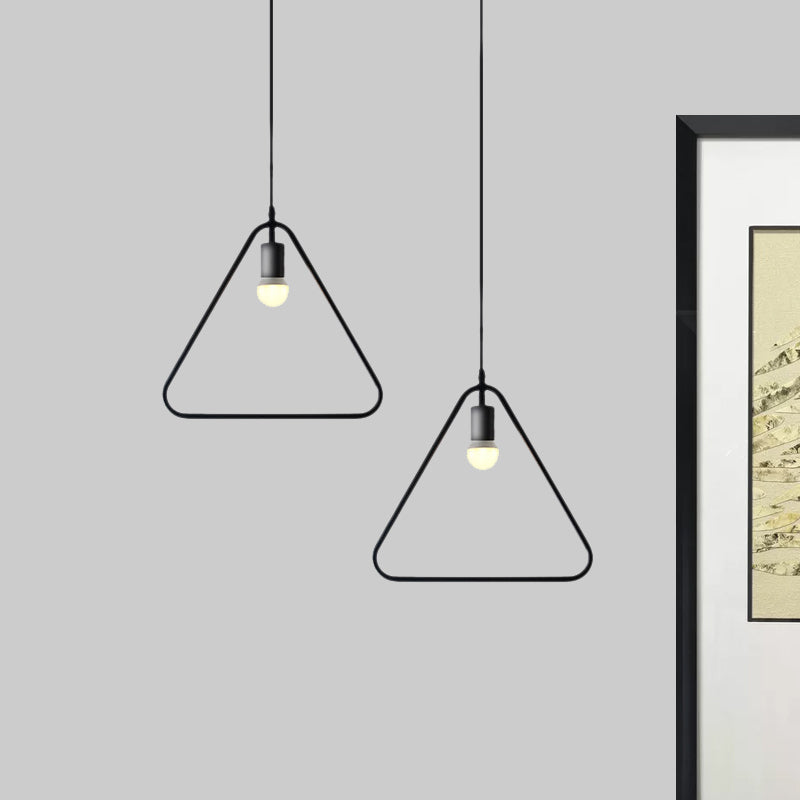 Industrial Triangle/Round Pendant Light 1 Head Metal Ceiling Lighting with Frame Shade in Black for Dining Room