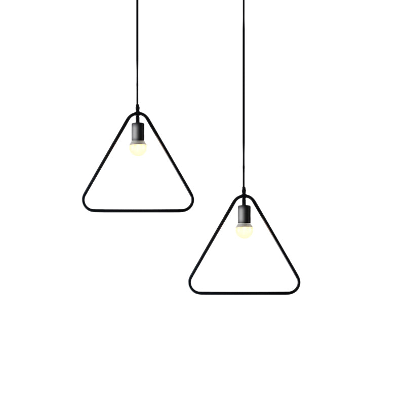 Industrial Triangle/Round Pendant Light 1 Head Metal Ceiling Lighting with Frame Shade in Black for Dining Room