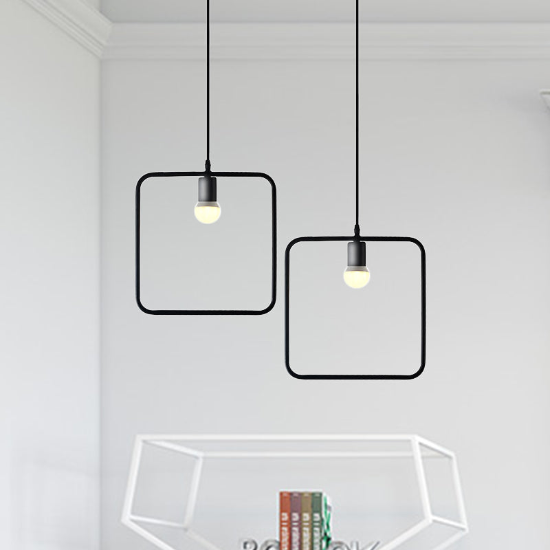 Industrial Triangle/Round Pendant Light 1 Head Metal Ceiling Lighting with Frame Shade in Black for Dining Room