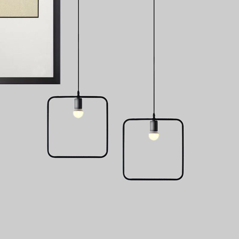 Industrial Triangle/Round Pendant Light 1 Head Metal Ceiling Lighting with Frame Shade in Black for Dining Room