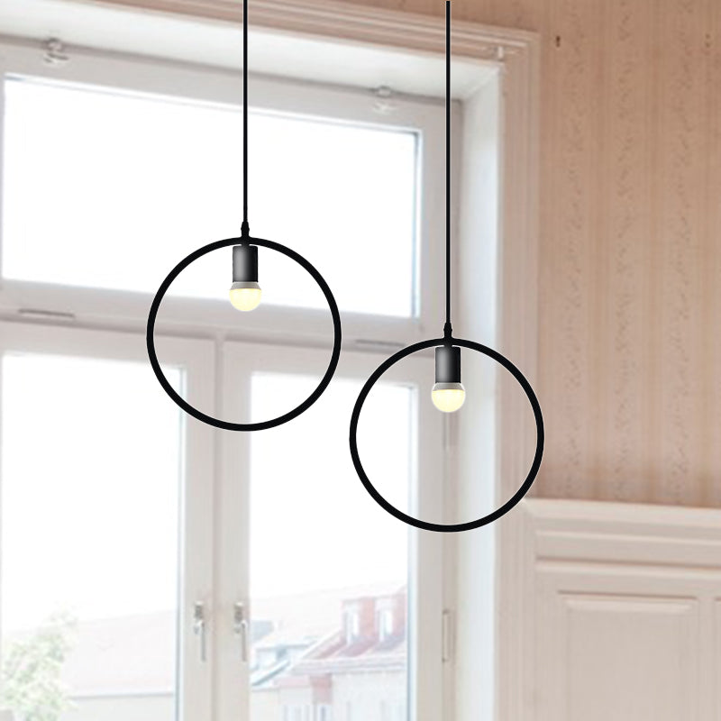 Industrial Triangle/Round Pendant Light 1 Head Metal Ceiling Lighting with Frame Shade in Black for Dining Room