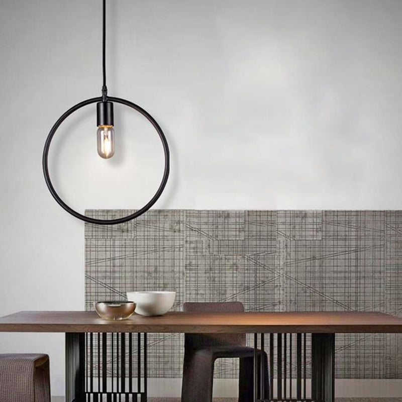 Industrial Triangle/Round Pendant Light 1 Head Metal Ceiling Lighting with Frame Shade in Black for Dining Room