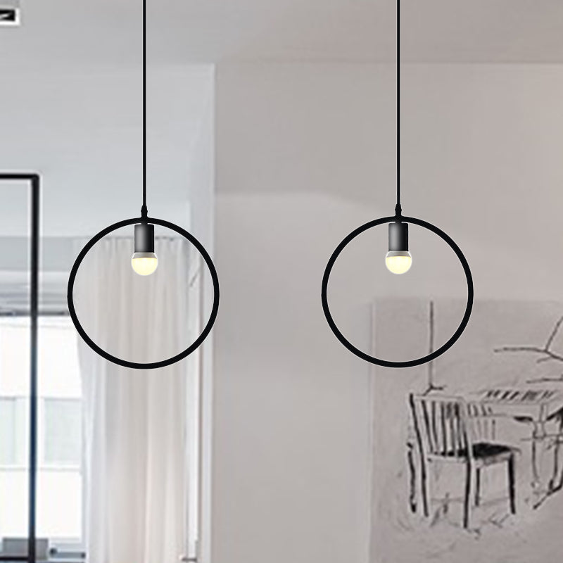 Industrial Triangle/Round Pendant Light 1 Head Metal Ceiling Lighting with Frame Shade in Black for Dining Room