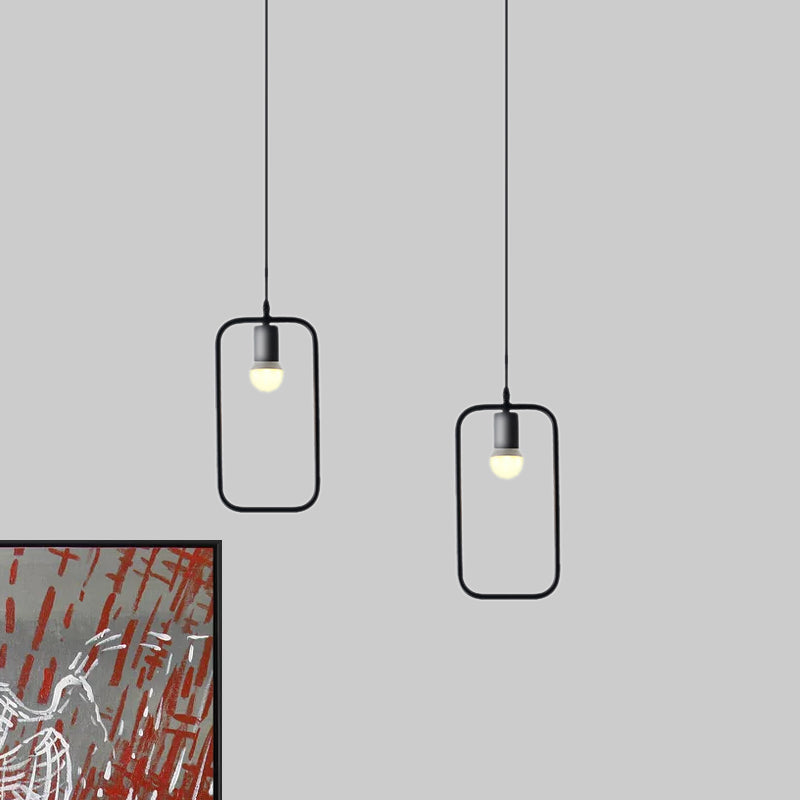 Industrial Triangle/Round Pendant Light 1 Head Metal Ceiling Lighting with Frame Shade in Black for Dining Room