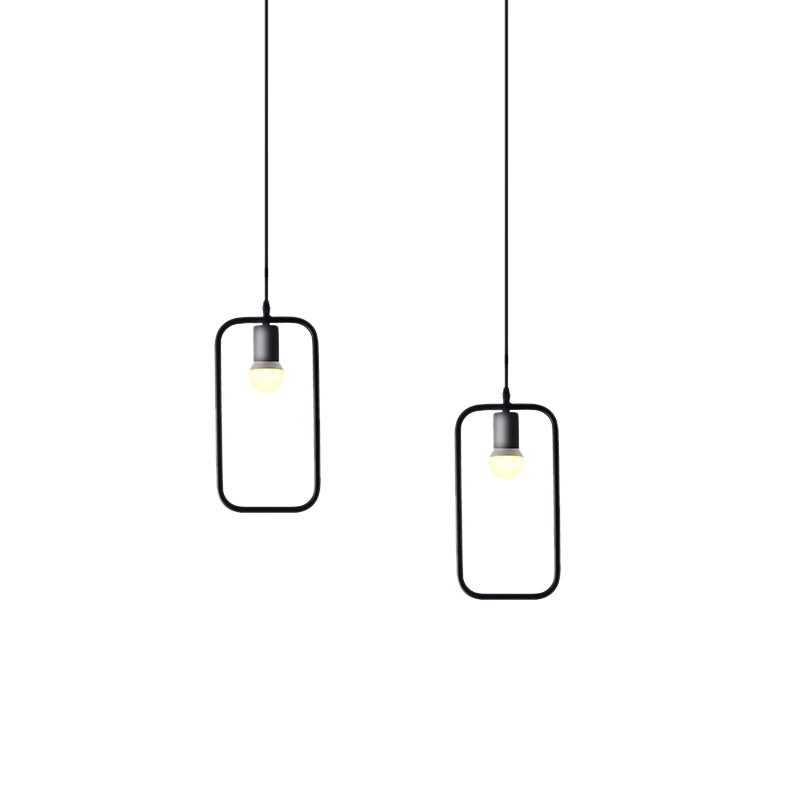 Industrial Triangle/Round Pendant Light 1 Head Metal Ceiling Lighting with Frame Shade in Black for Dining Room