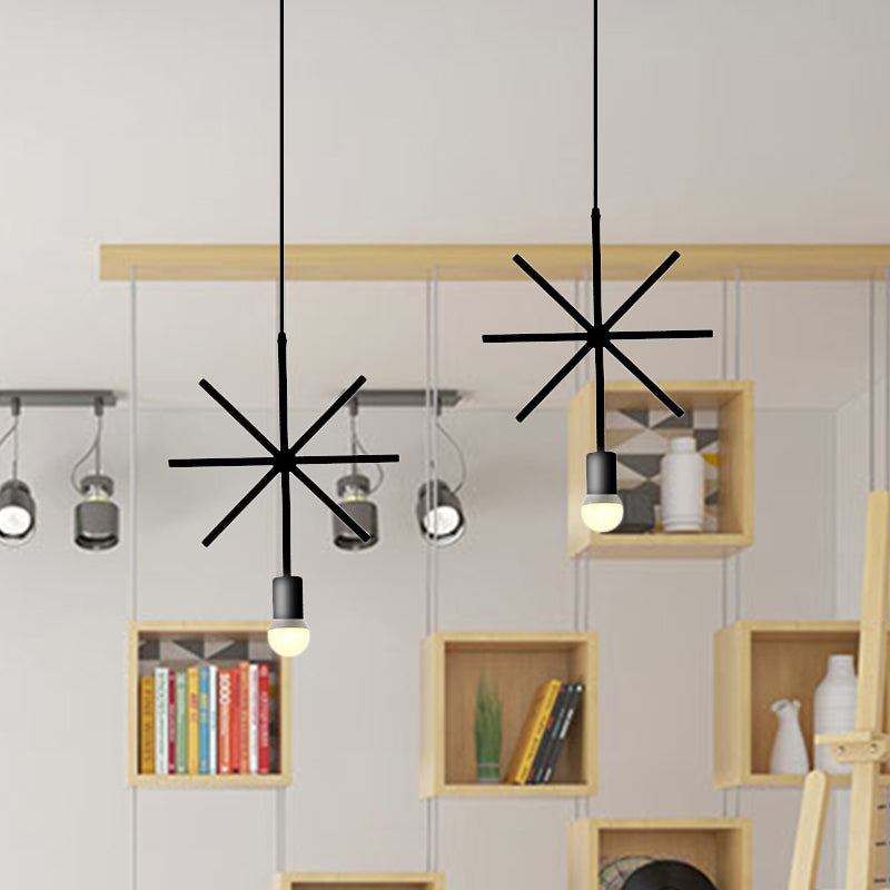 Industrial Triangle/Round Pendant Light 1 Head Metal Ceiling Lighting with Frame Shade in Black for Dining Room