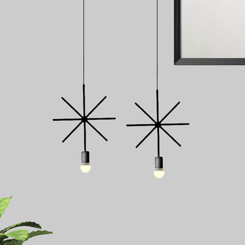 Industrial Triangle/Round Pendant Light 1 Head Metal Ceiling Lighting with Frame Shade in Black for Dining Room