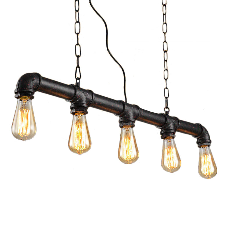 Expose Bulb Indoor Island Lighting with Pipe Vintage Metallic 5 Lights Weathered Copper Hanging Light