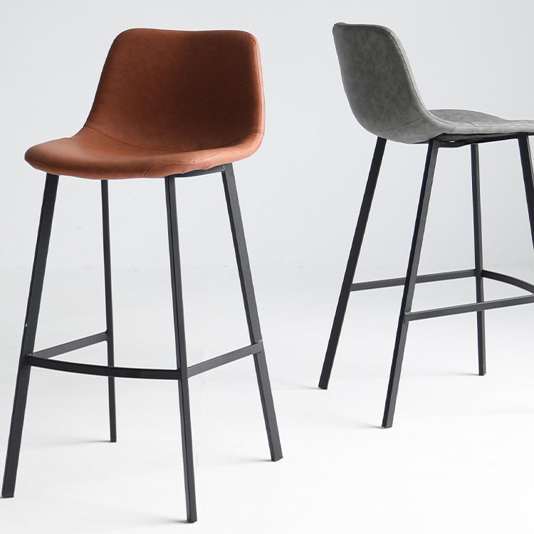 Modern Armless Bar Stool PU Leather Low Back Stools with Metal Frame