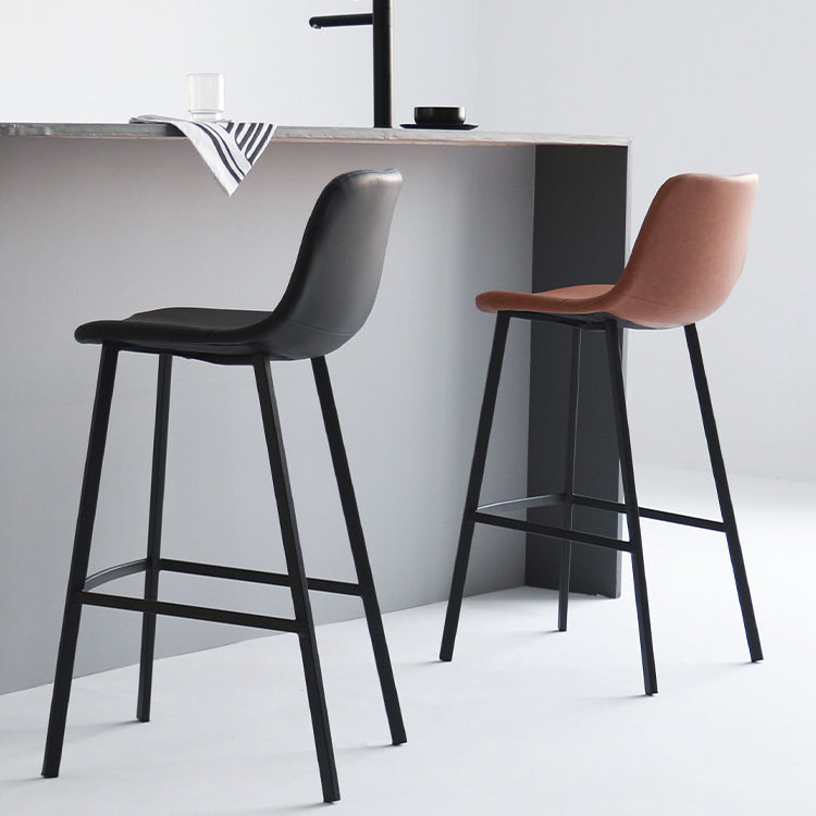 Modern Armless Bar Stool PU Leather Low Back Stools with Metal Frame