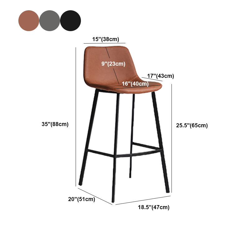 Modern Armless Bar Stool PU Leather Low Back Stools with Metal Frame