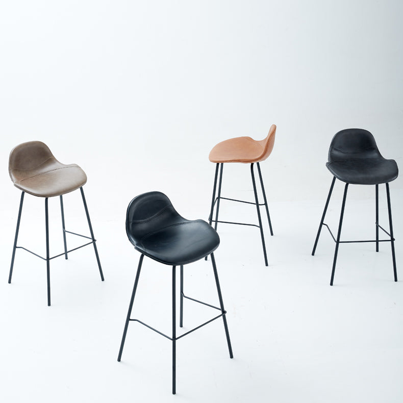 Contemporary Footrest Low Back Bar Stool Leather Counter Stool for Living Room