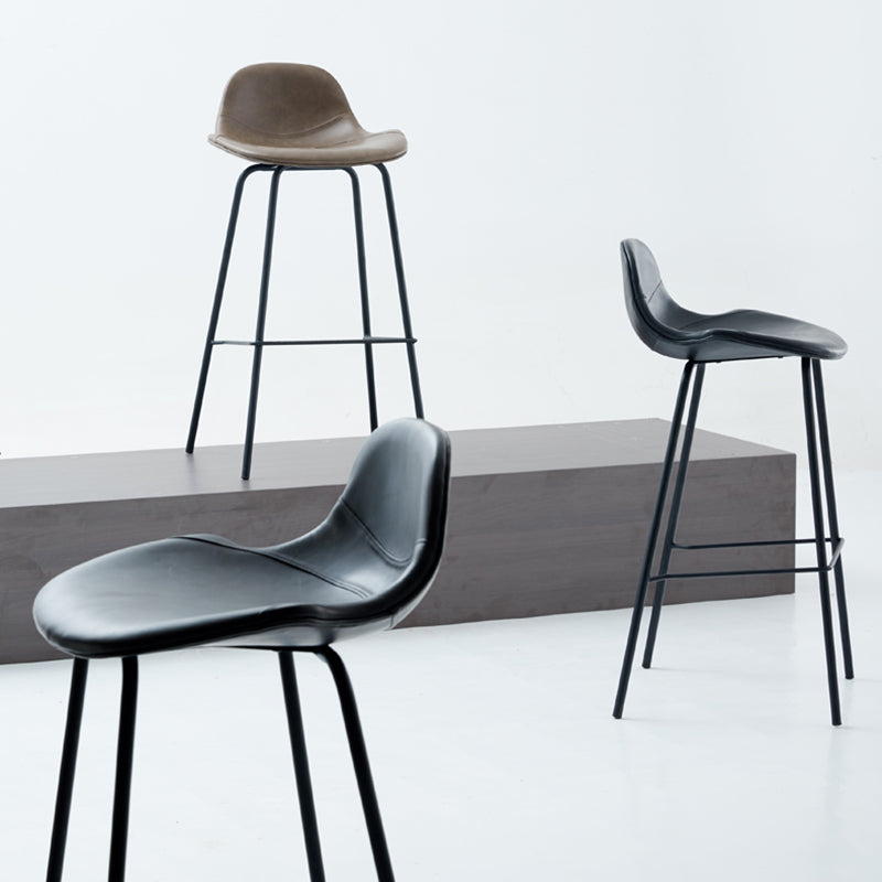 Contemporary Footrest Low Back Bar Stool Leather Counter Stool for Living Room