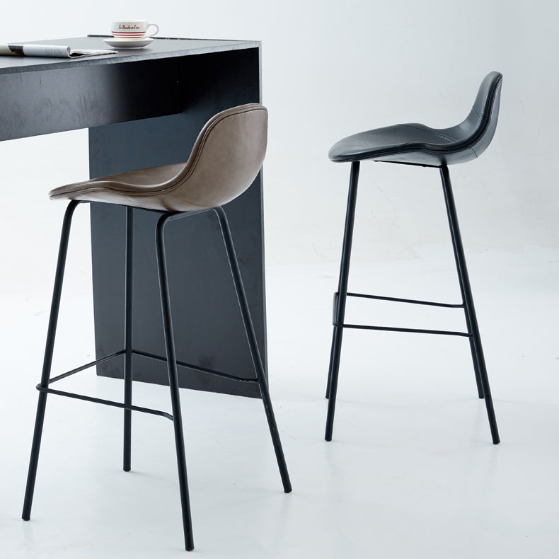 Contemporary Footrest Low Back Bar Stool Leather Counter Stool for Living Room