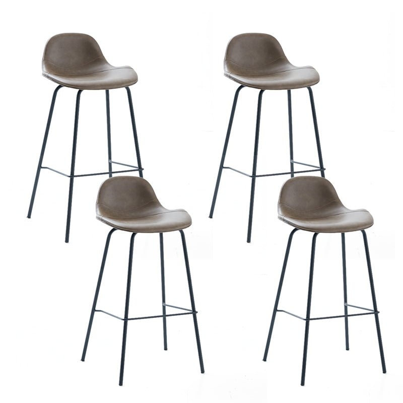 Contemporary Footrest Low Back Bar Stool Leather Counter Stool for Living Room